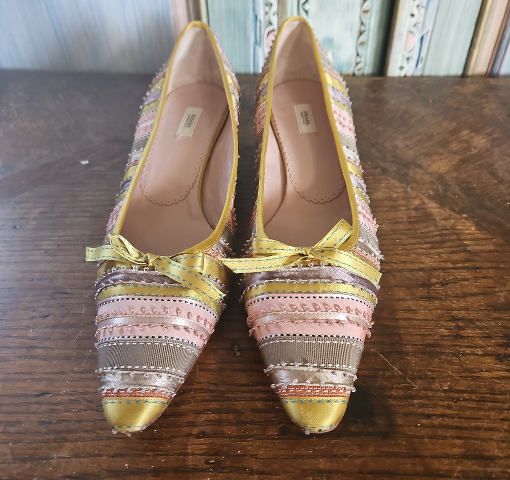 Prada Pink and Yellow Striped Heels